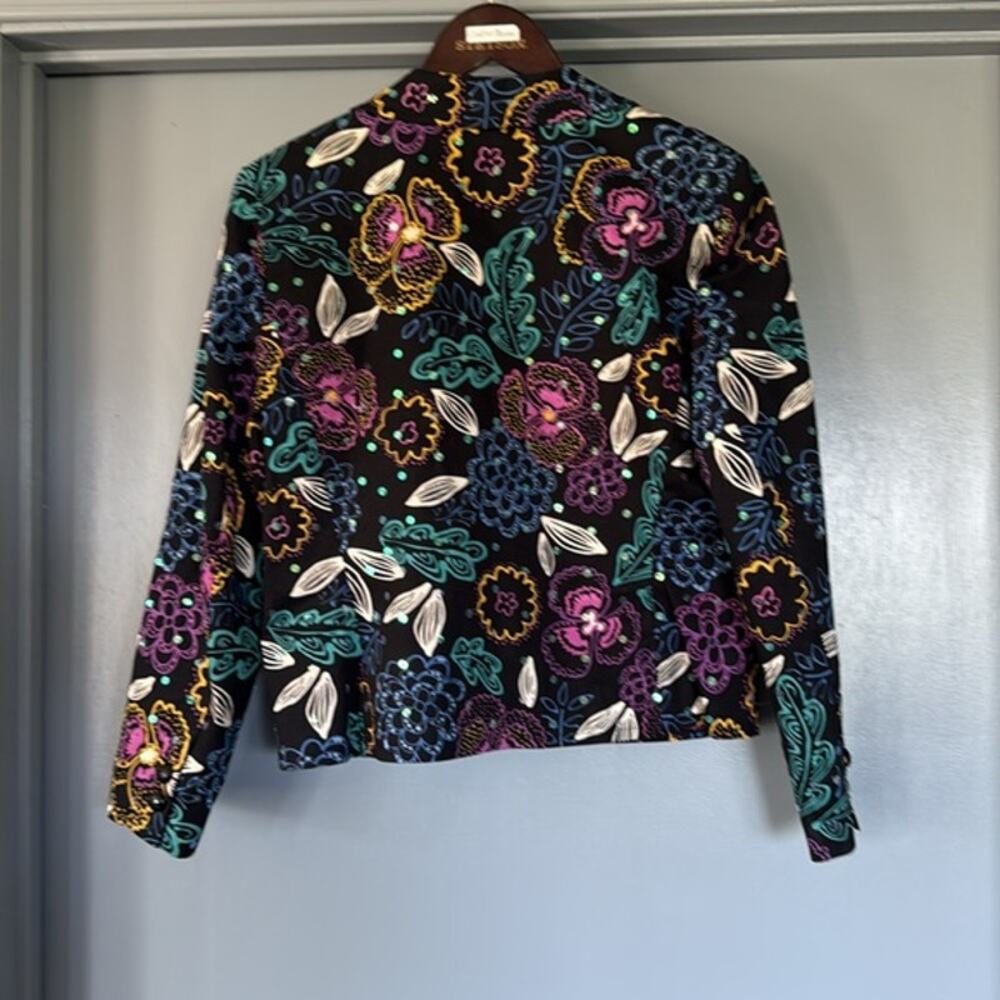 REDD Jeans sz 8 Denim Floral Button JACKET Sequins Pockets Long Sleeves Lined - Picture 2 of 5